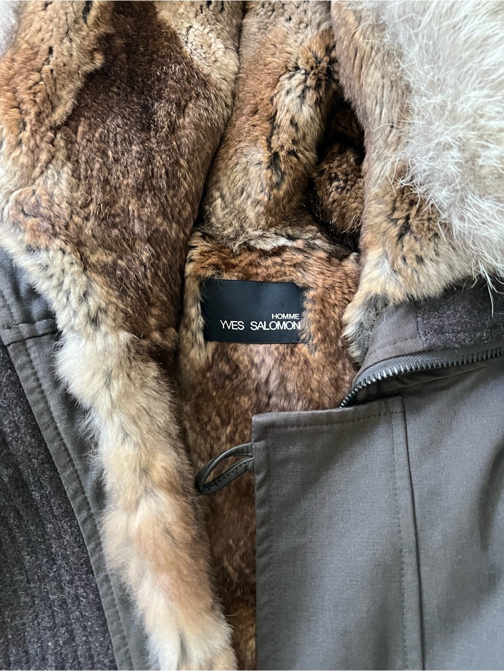 Yves Salomon HOMME Polyester Real Fur Lined Hooded Coat Sz 50 Khaki France - Picture 3 of 12